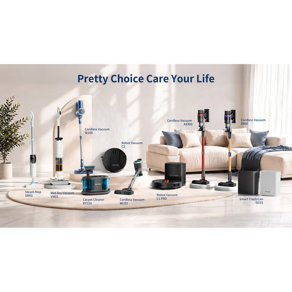 PrettyCare Wet Dry Vacuum Cleaner, Cordless Vacuum Mop with 20KPa Suction, 180° Lie-Flat Floor Washer, Self-Cleaning Hard Floor Cleaner, 40Min Runtime
